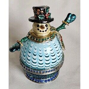 Fitz & Floyd 2006 Guild Holiday Snowman Trinket Box Jeweled Magnetic Closure